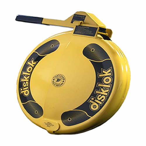 DISKLOK STEERING WHEEL LOCK THATCHAM APPROVED SMALL CLAMP SECURE YELLOW
