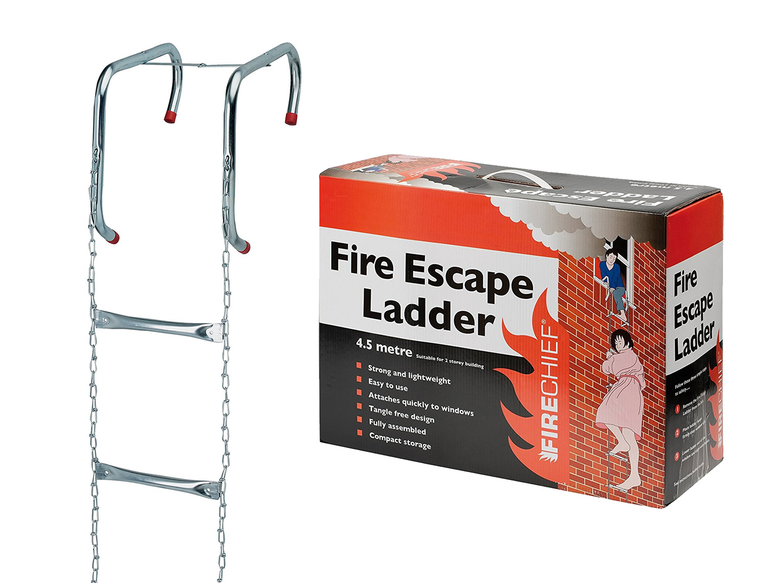 4.5M METRE 14FT 2 STOREY EMERGENCY ESCAPE LADDER STEPS HOME WINDOW FIRE