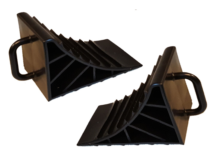 2 x PARKING WHEEL CHOCKS CAR CARAVAN TRAILER MOTORHOME CHOCK WITH