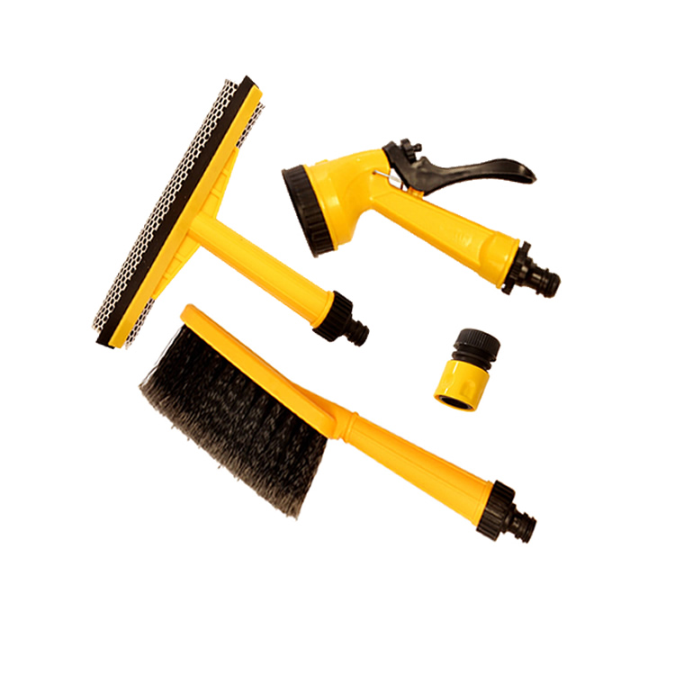 4PCE FLOW THROUGH CAR VAN WASH BRUSH SET PACK KIT NOZZLE WATER HOSE