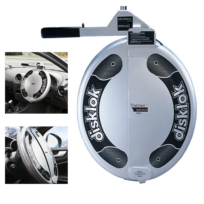 DISKLOK CAR STEERING WHEEL LOCK THATCHAM APPROVED MEDIUM CLAMP SECURE