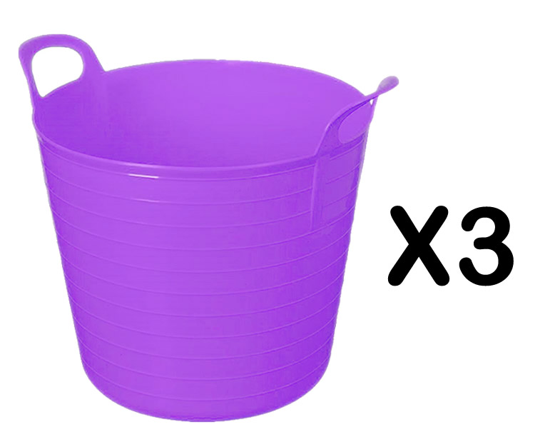 3 x 25L LITRE FLEXI TUB PLASTIC BUCKET TUBS STORAGE CONTAINER FEEDING TRUG