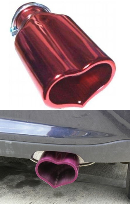 METALLIC PINK LOVE HEART SHAPED EXHAUST TAIL PIPE TRIM TIP ADJUSTABLE